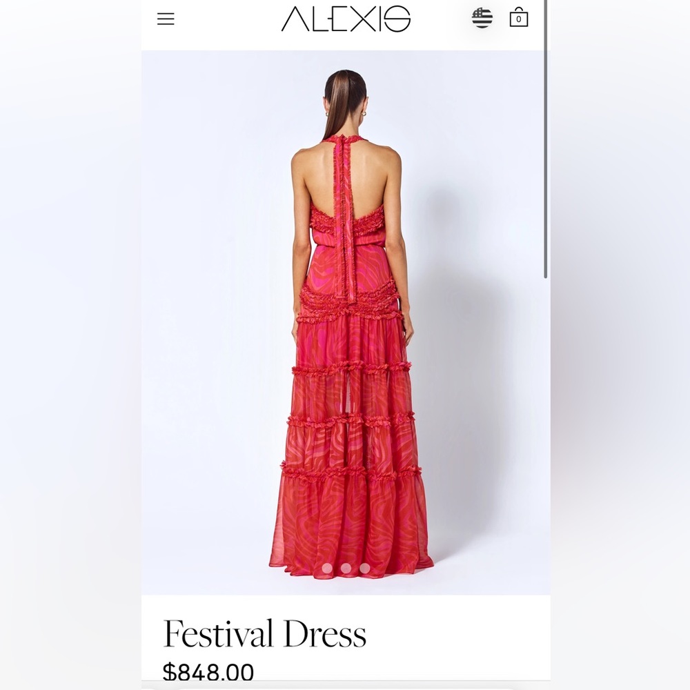 Alexis pink & red dress w ruffle details and  matching sash. - Picture 2 of 5